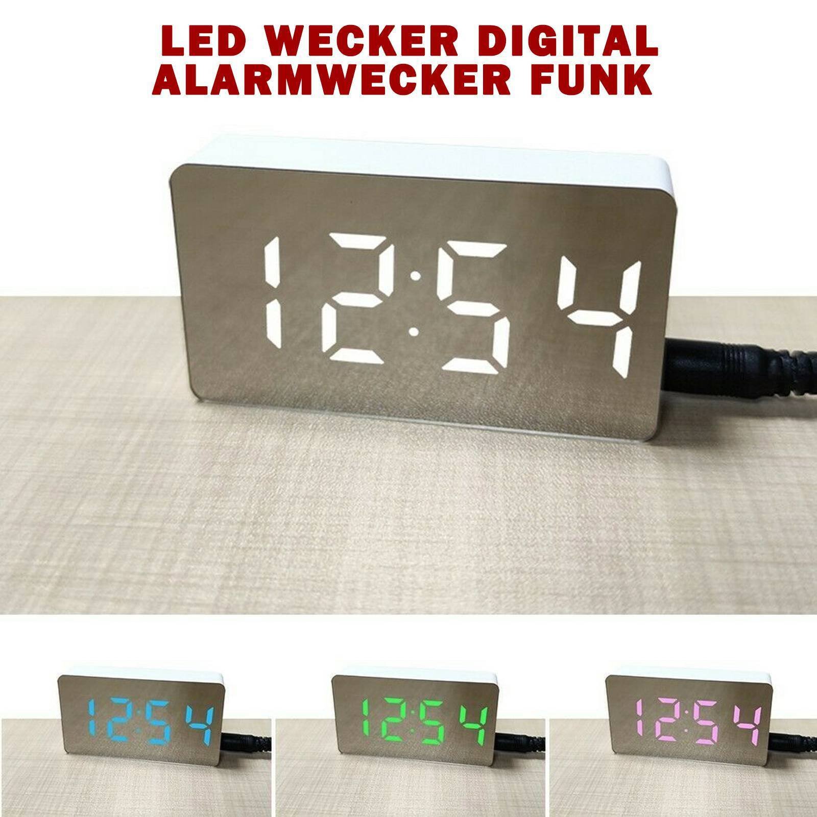 Electric Digital LED Alarm Clock USB Operated Temperature Mirrored Table Display