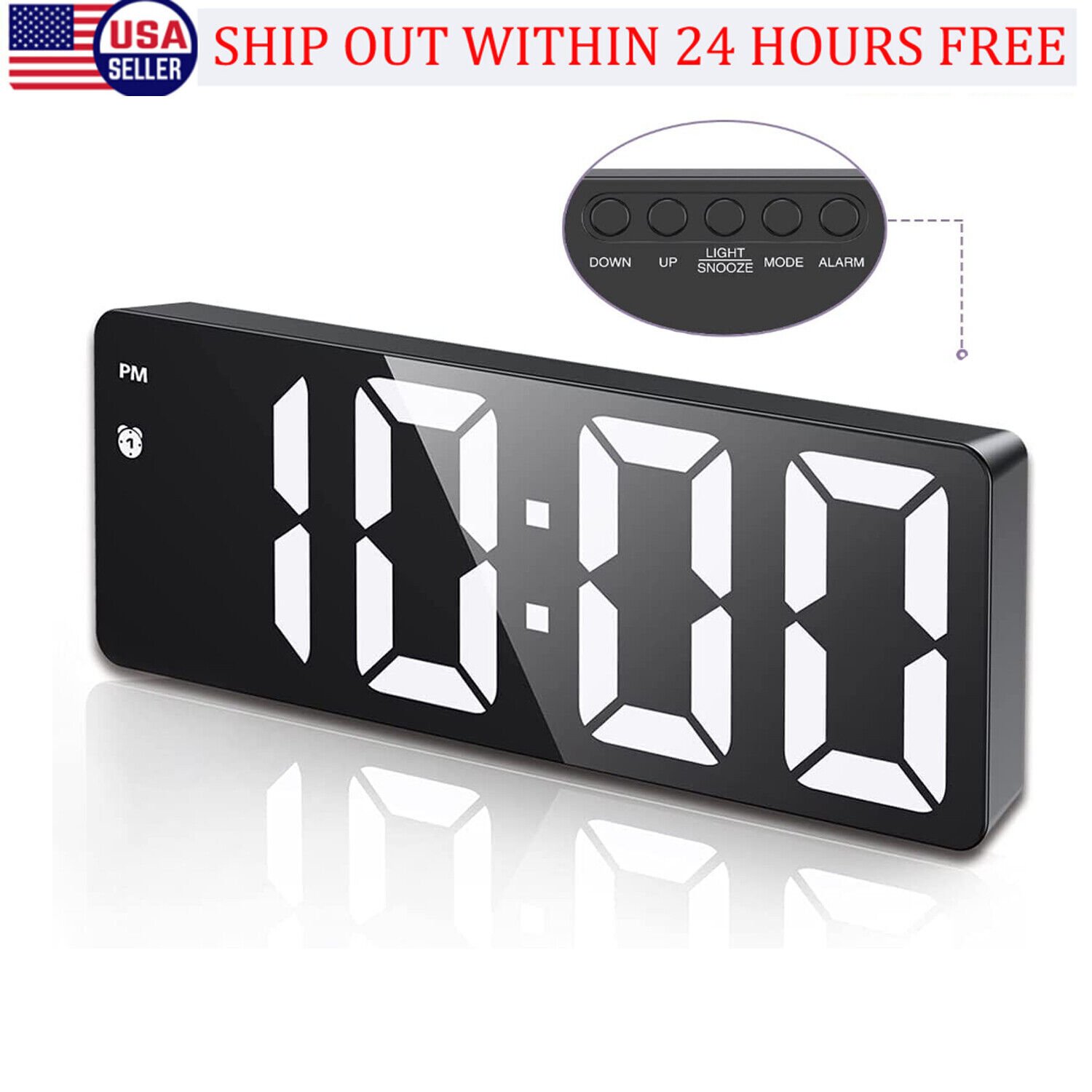 Electronic Digital LED Desktop Alarm Clock Temperature Mode Display 12/24H Home