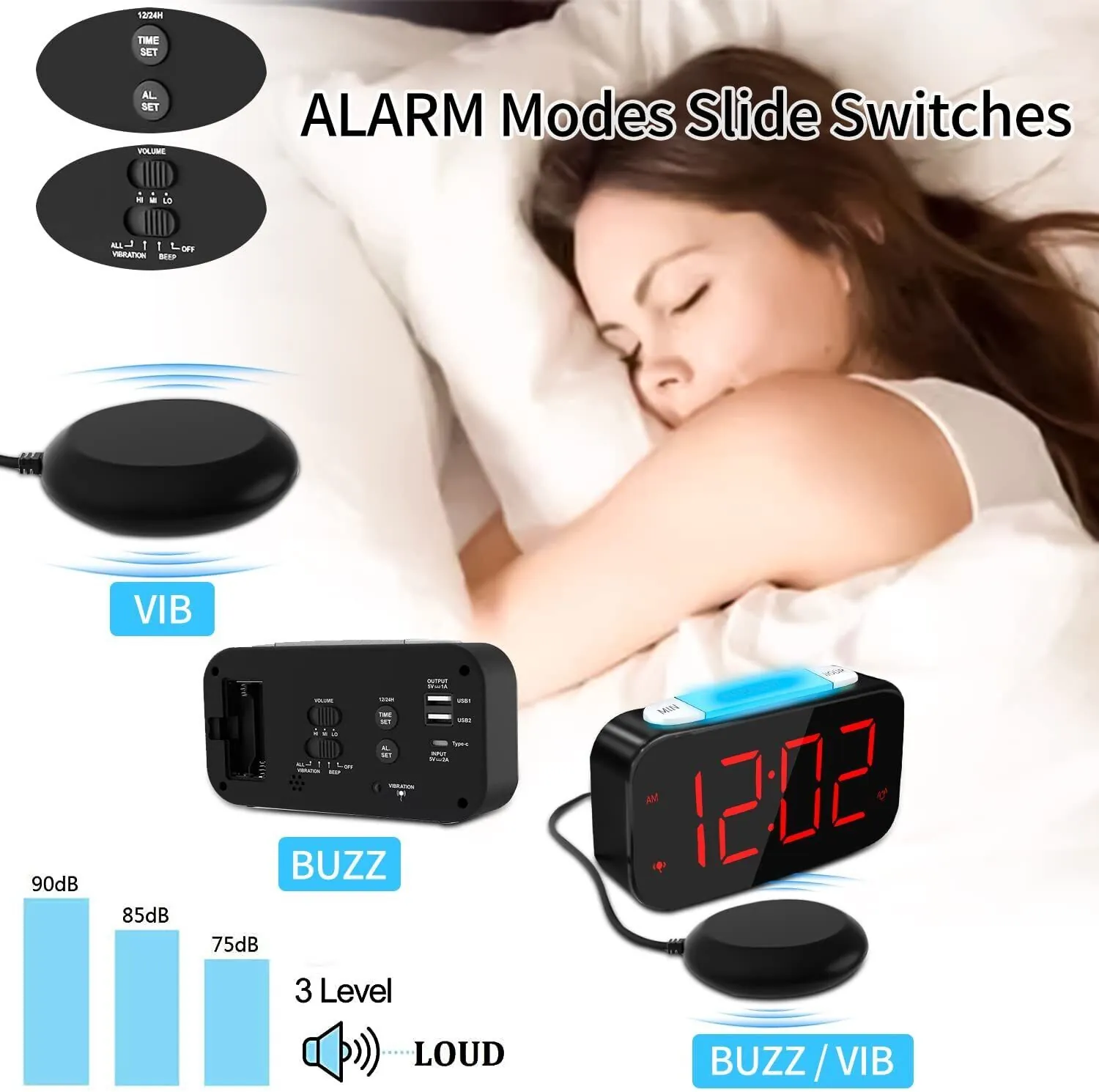 Extra Loud Alarm Clock with Bed Shaker Extra Loud Alarm Clock with Bed Shaker Vibrating Alarm Clock for Heavy Sleepers image