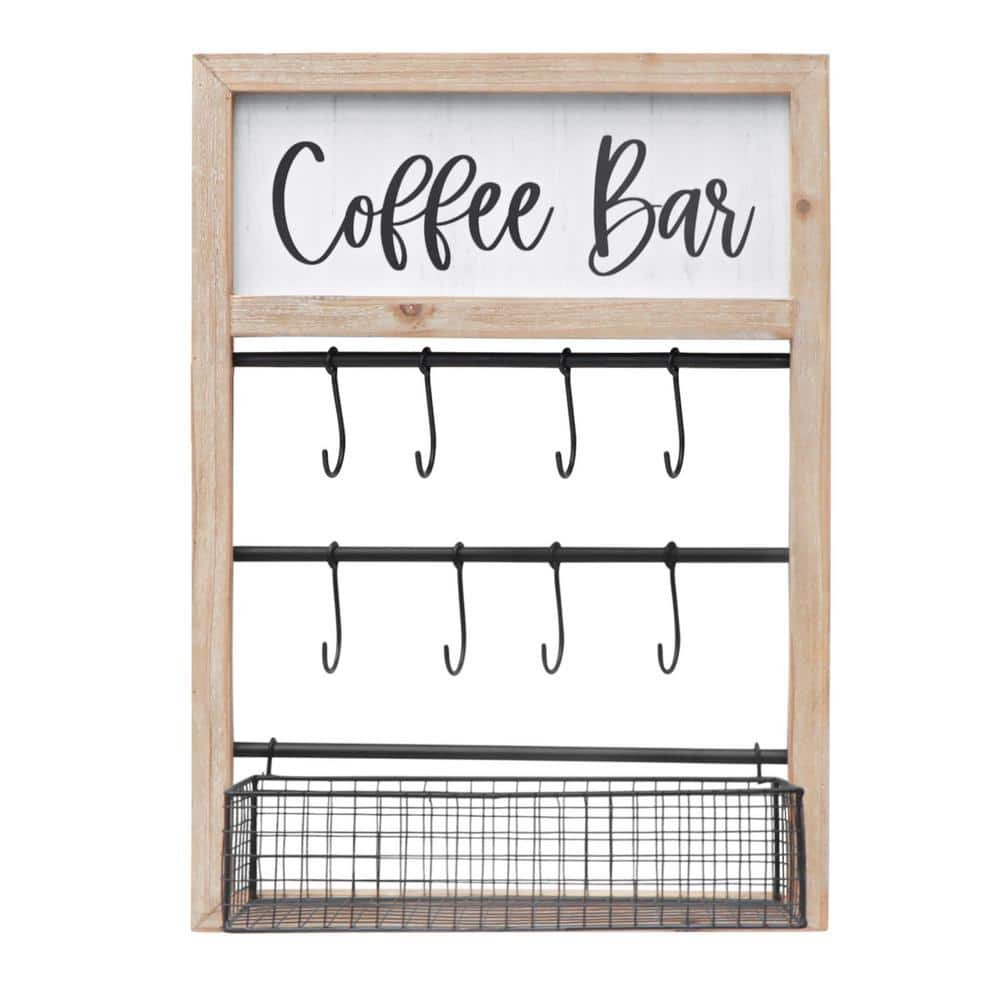 Farmhouse 15.75 in. W x 6.25 in. D Coffee Bar Natural Wood...