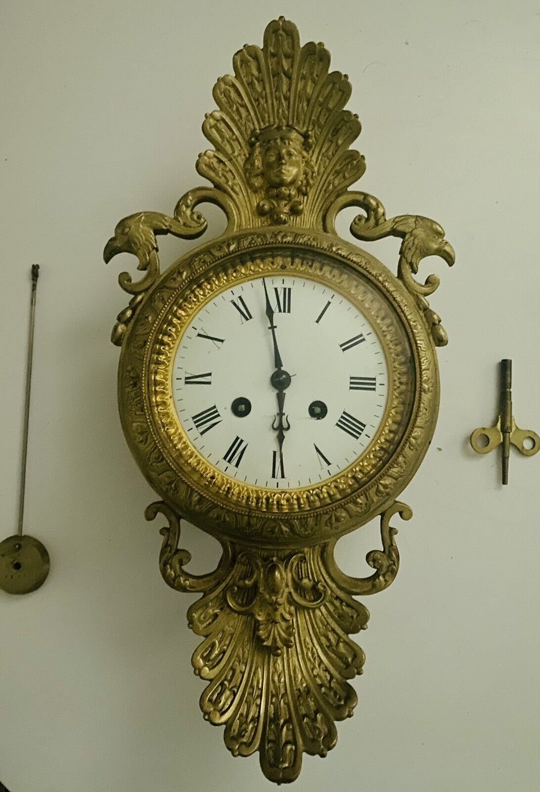 French Bronze Cartel Japy Freres Hanging Empire Clock - All Original!