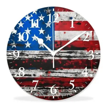 generic 16 inch Round Wall Clock,Watercolor American Usa Flag Elegant Pattern,Silent Non Ticking Wall Clocks generic 16 inch Round Wall Clock,Watercolor American Usa Flag Elegant Pattern,Silent Non Ticking