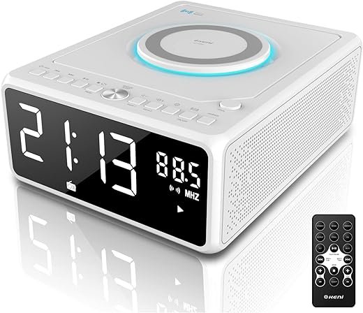 G Keni CD Player Dual Alarm Clock Radio, Bluetooth Boombox with Remote, 10W Fast Wireless Charging, Digital FM Radio, MP3/USB Music Player, Snooze & Sleep Timer, Dimmable LED Display for Home
