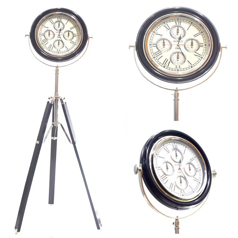 Global Timekeeper Exquisite World Clock on Tripod Stand Tripod Floor World