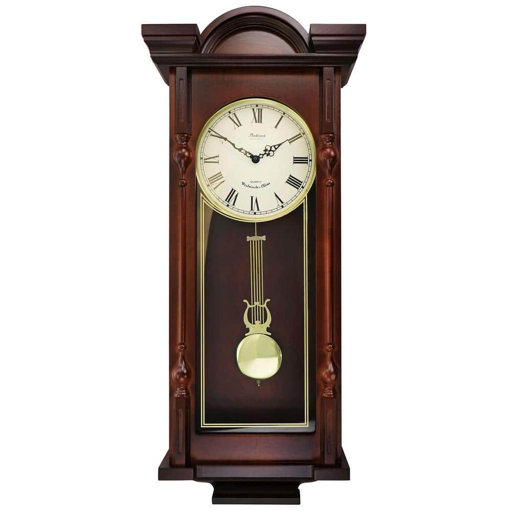 Grand 31 in. Antique Mahogany Cherry Chiming Pendulum Wall Clock
