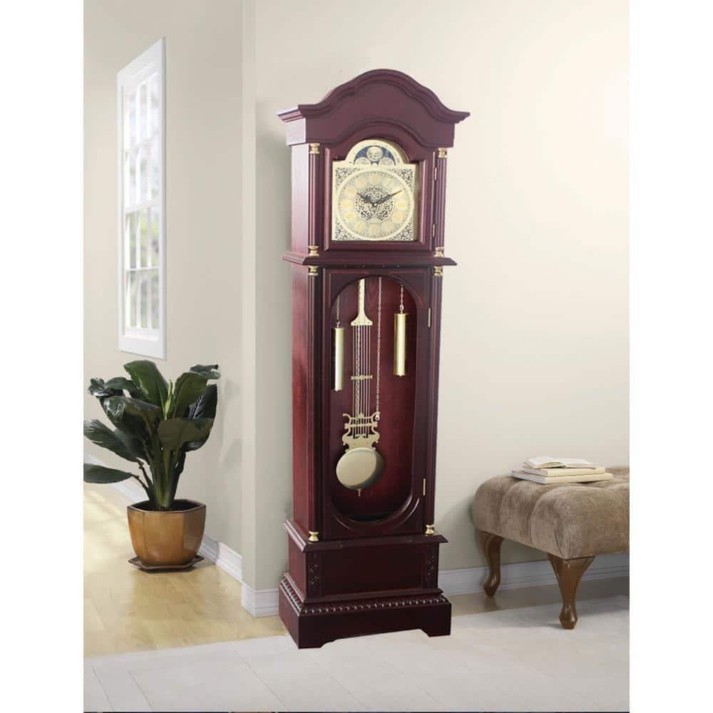 Grandfather Clock 72 in. Traditional Cherry Floor Standing Vintage Analog Quartz