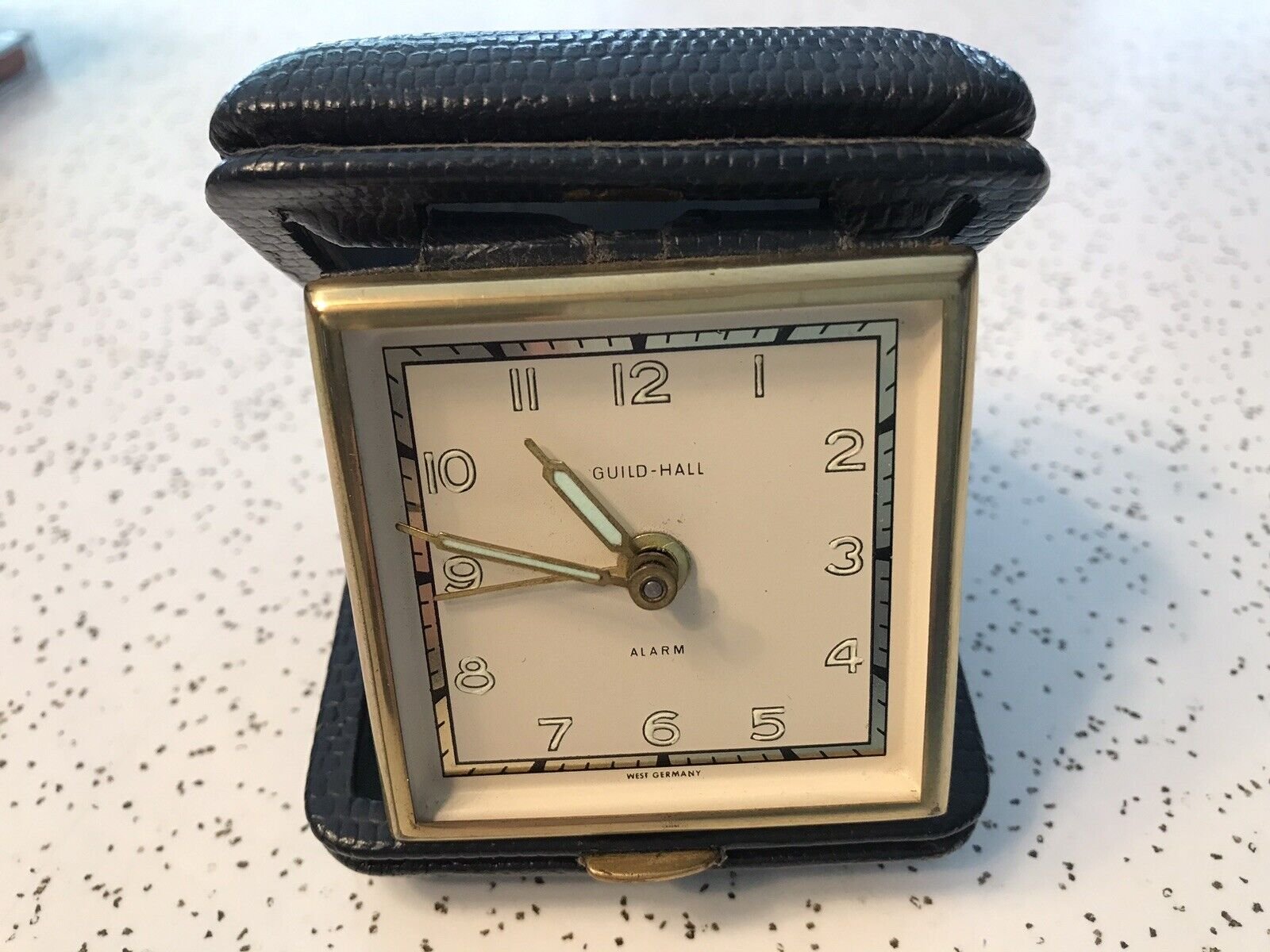 Guild HallmTravel Alarm Clock Germany 3" No Glass- Works Good!