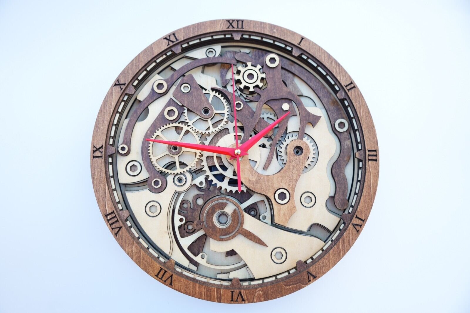 Hand Made Wooden wall clock, Clock For Any Room, Art Deco Stile 11.5 Inch Quartz