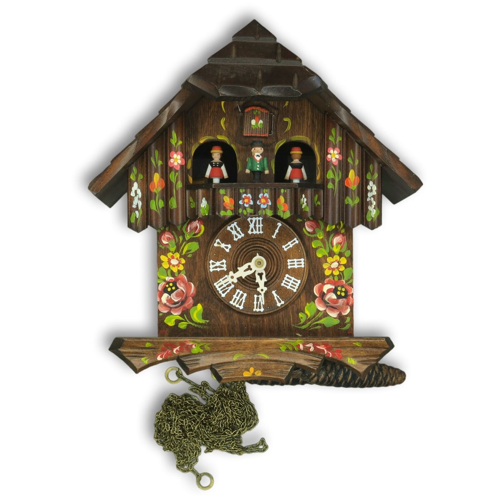 Home Decorative Traditional Coo Coo Clock Wall Hanging Wooden Floral Brown