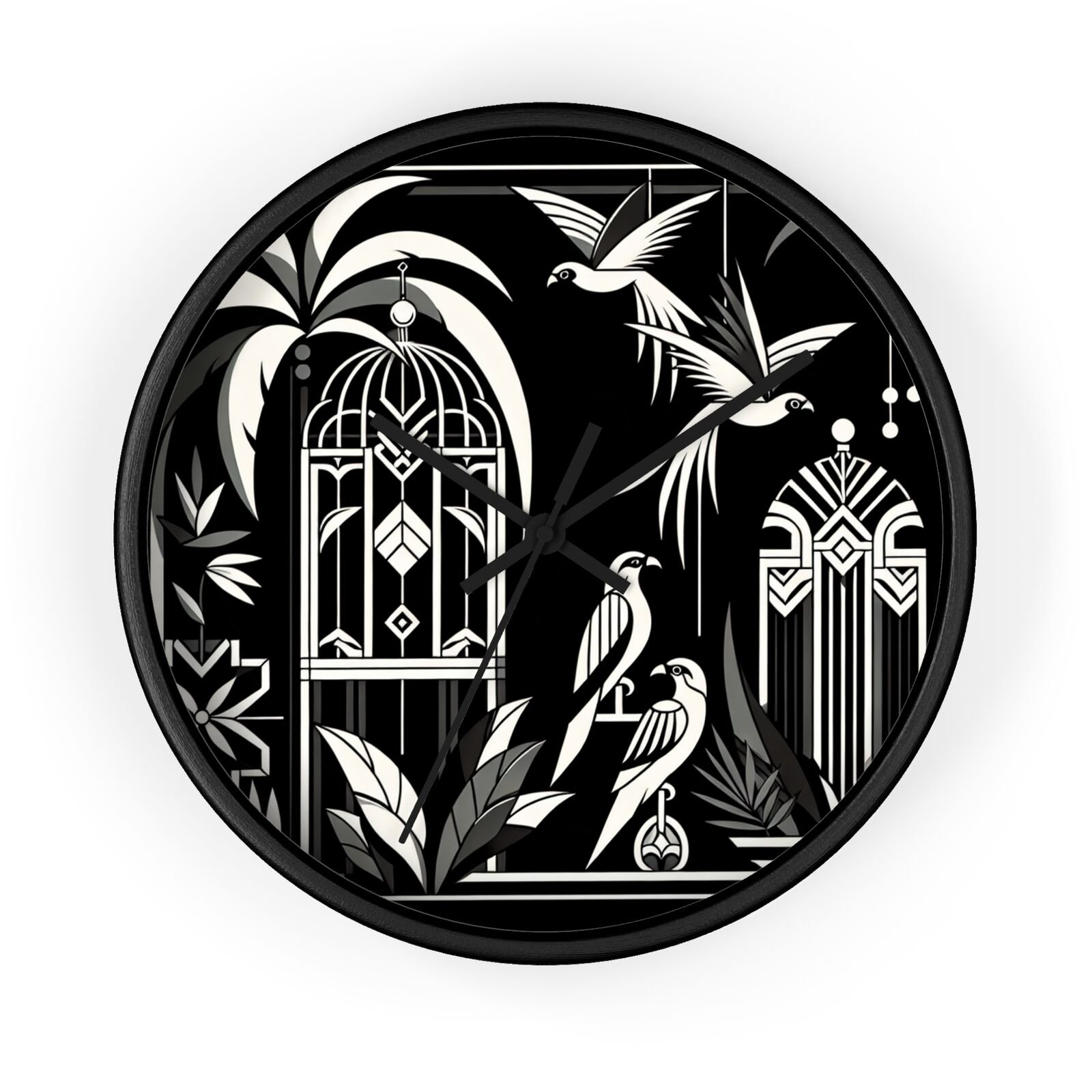 Home Decor Wall Clock Elegant Art Deco Aviary with Exotic Birds Design