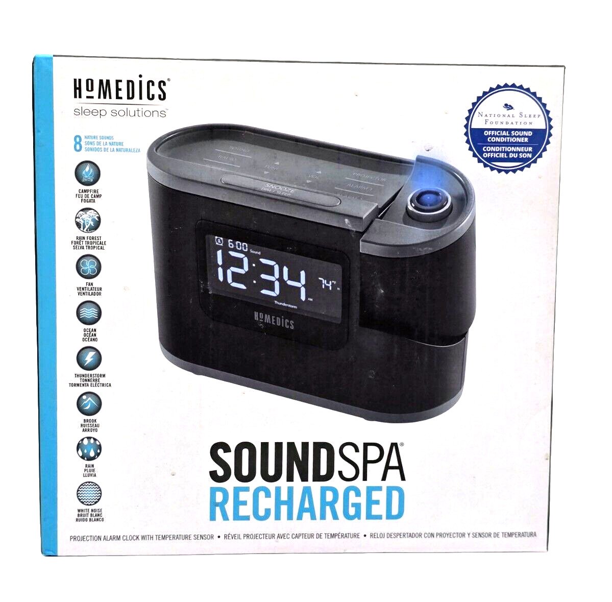 HoMedics SOUNDSPA Recharged USB Alarm Clock & 8 Nature Sounds, BLACK NISB