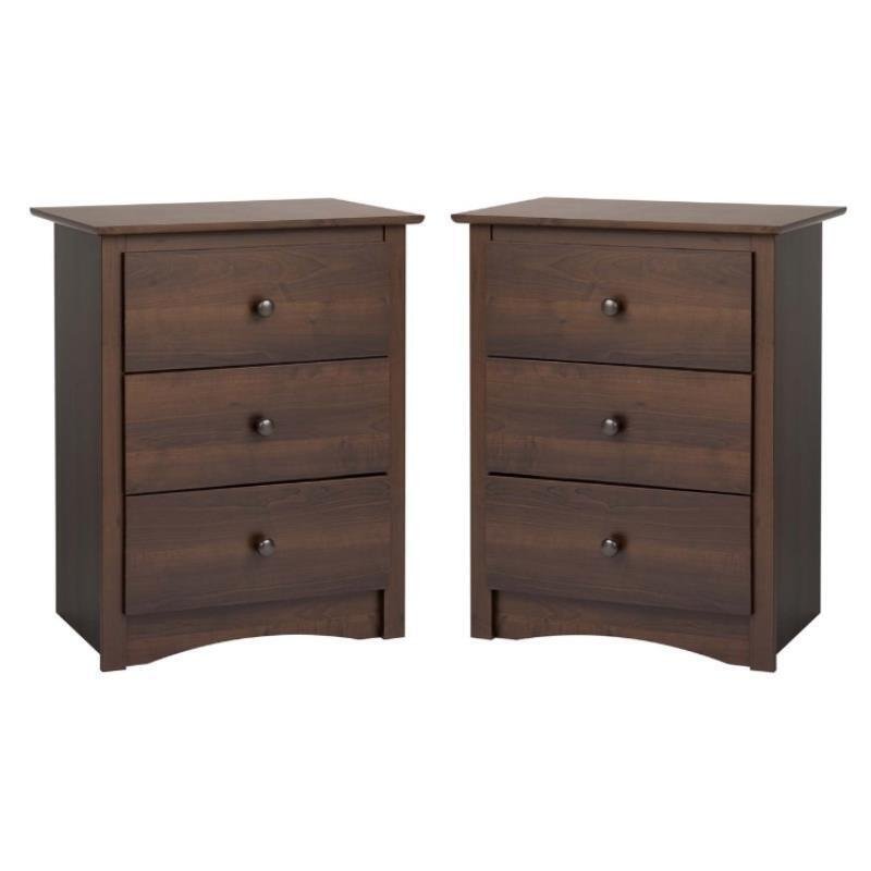 Home Square 3 Drawer Tall Nightstand in Espresso Finish - Set of 2