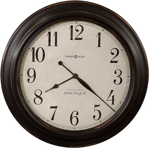 Howard Miller Coldwater Wall Clock II 549-472 – Aged Black Molded Frame with Bronze Highlights, Distressed Antique White Dial, Rustic Home Décor, Quartz Movement