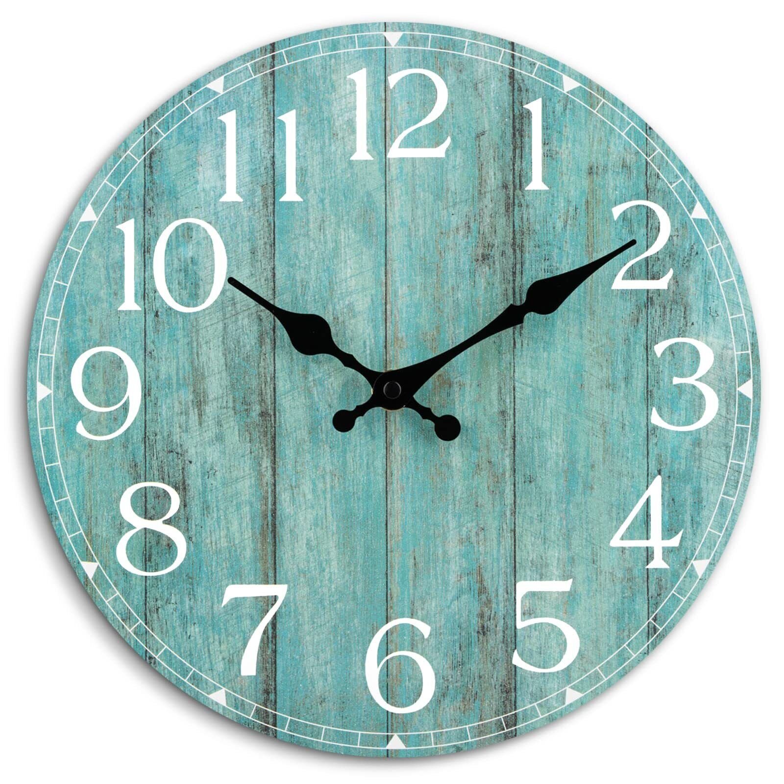 HYLANDA Wall Clock, 10 Inch Teal Silent Non-Ticking Kitchen Decor, Rustic Vin...