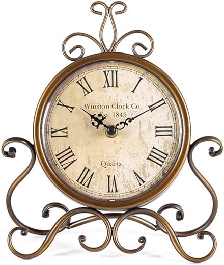 HZDHCLH Vintage Table Clocks for Living Room Bedroom Decor, Silent Decorative Farmhouse Shelf Clock Battery Operated, Small Rustic Mantel Clock with Roman Numerals