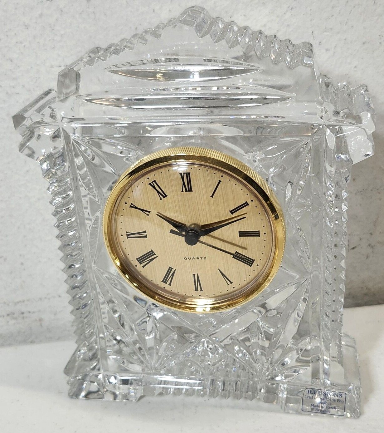 Illusions Hand Cut Crystal 24% Quartz Desk Office Mantle Clock Germany