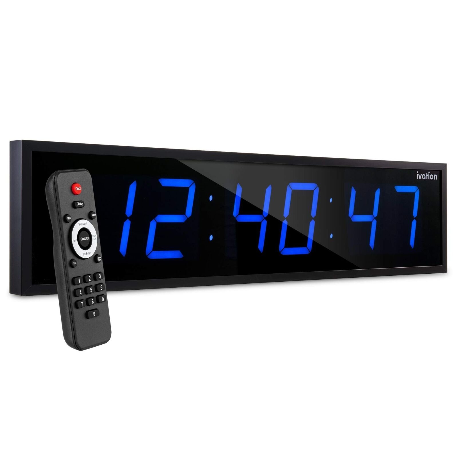 Ivation 24" Large Digital Wall Clock, LED Digital Clock W/Timer, & Alarm, Blue