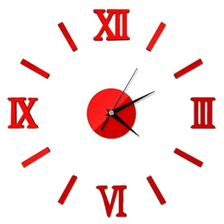JANDEL Roman Numerals Frameless Large Acrylic Mirror Surface 3 D DIY Wall Decor Clock Stickers, Red