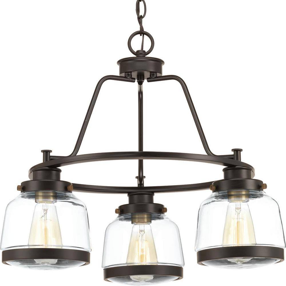 Judson Collection 3-Light Antique Bronze Clear Glass Farmhouse Chandelier Light