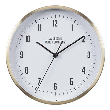 La Crosse Clock 6 Quartz Analog Wells Metal Wall/Table Clock with Brass-Finish, 404-3715B
