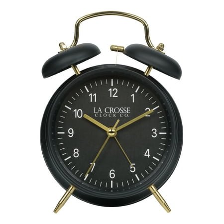 La Crosse Modern Black and Gold Twin Bell Analog Quartz Alarm Clock