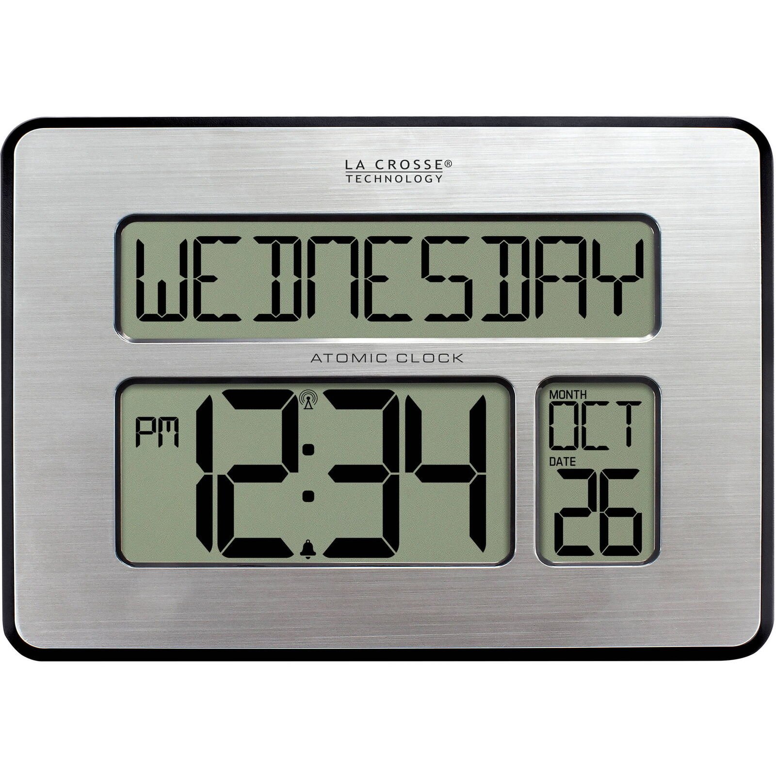 La Crosse Technology 513-1419-INT Atomic Digital Full Calendar Silver Clock