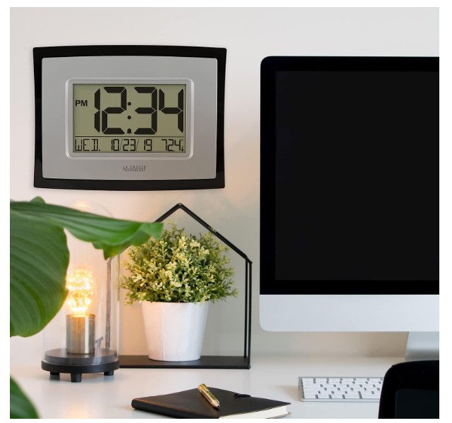La Crosse Technology Digital Wall Clock Wt-8002u Black Silver Atomic Temperature