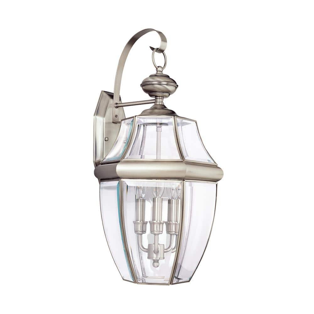 Lancaster 3-Light Antique Brushed Nickel Outdoor 23 in. Wall Lantern Sconce with...