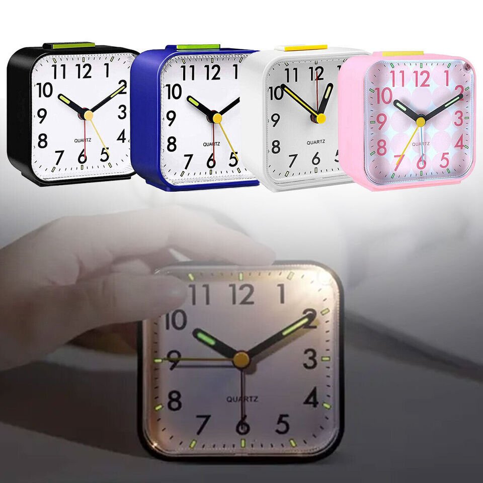 Large Display Analogue Silent Alarm Clock Night Light Bedside Snooze Easy to set