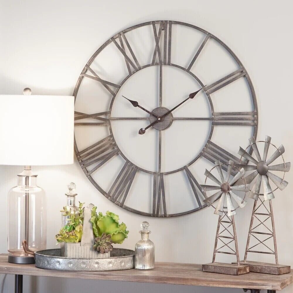 Large Round Clock Modern Industrial Oversized 30 Inch Country Farmhouse Decor