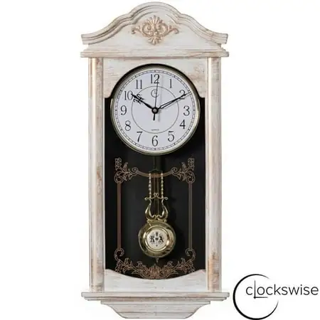 Large Vintage Grandfather Wood Looking Plastic Pendulum Wall Clock for Living Room, Kitchen, or