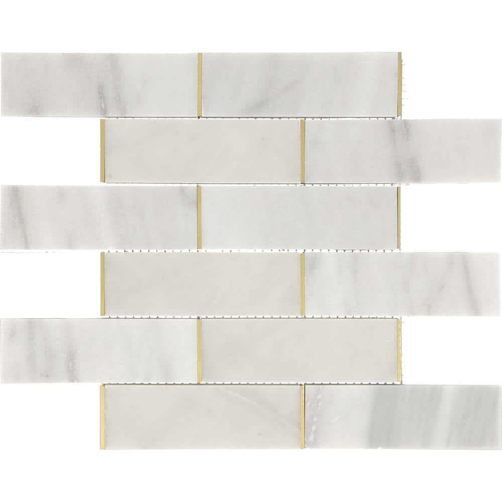 Lavaliere Alluring White Honed 12 in. x 15 in. Marble and Brass...