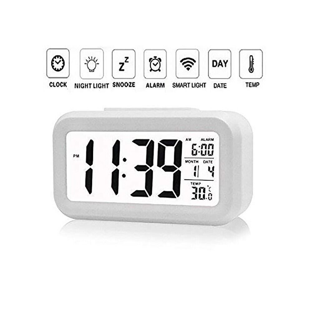 LED Digital Alarm Table Clock White Backlight Snooze Data Time Calendar Desktop