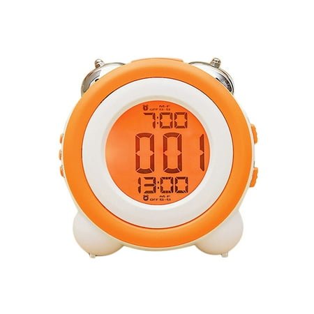 LED Light Electronic Alarm Mute Simple Stereo Loud Double Bell Stay in Bed Clock for Kids Child (Orange)