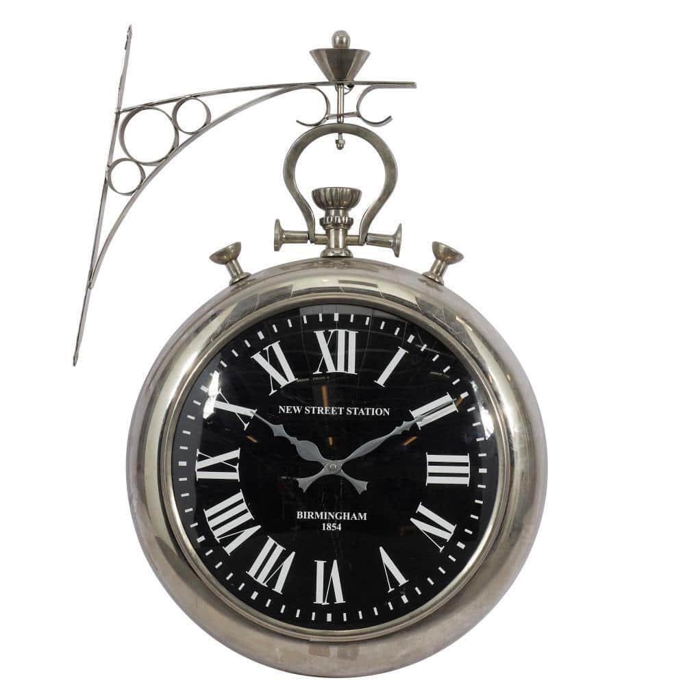 Litton Lane Wall Clock 22"x6"x6"Silver Stainless Steel Pocket Watch Style Analog