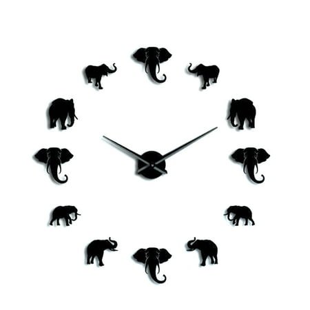Loewten Wall Clock Elephant Shape Wall Clock DIY Acrylic Mirror Hanging Clock Decor for Home Office School