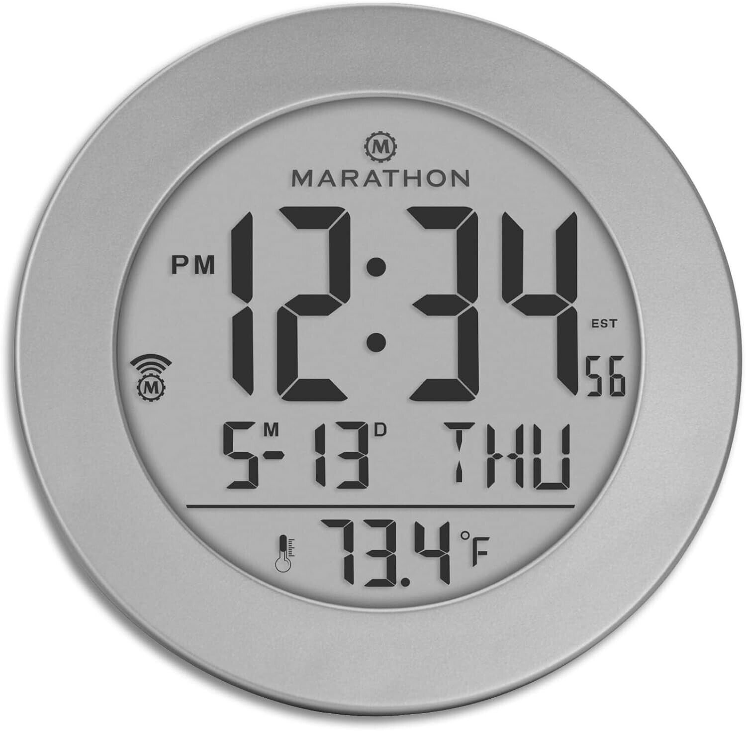 MARATHON Round Atomic Alarm Clock Push-Button Backlight Gray TEMPERATURE ETC..