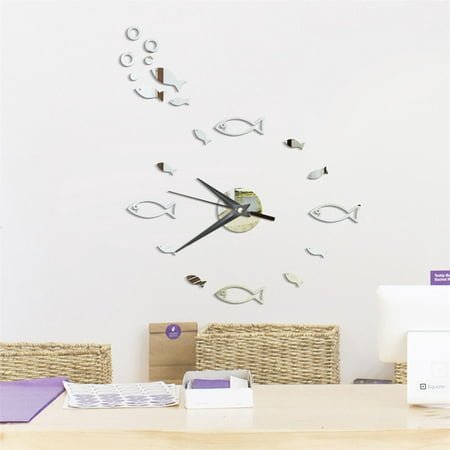 marioyuzhang 3D Small Fish Bubble Stereo Acrylic Mirror Wall Clock Home Decoration Wall Clock