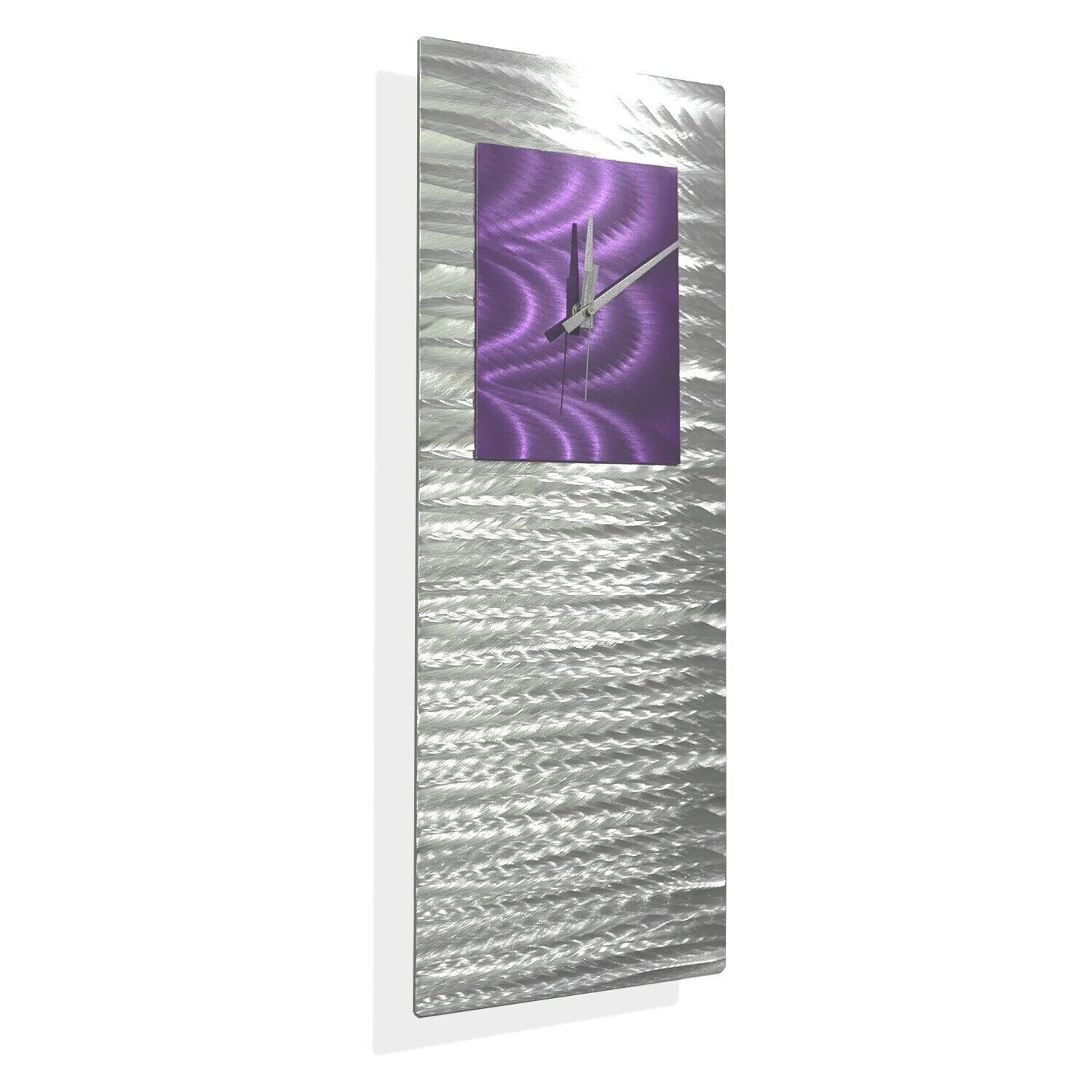 Metal Wall Art Clock - Purple & Silver Modern Wall Clock Decor - Jon Allen