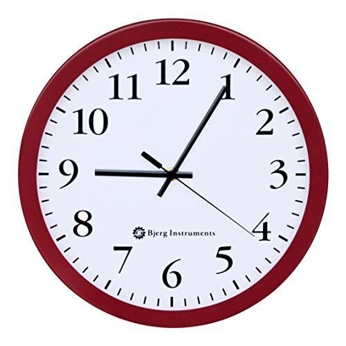 Modern 12" Steel Enclosure Silent Wall Clock with Non Ticking Movement Red