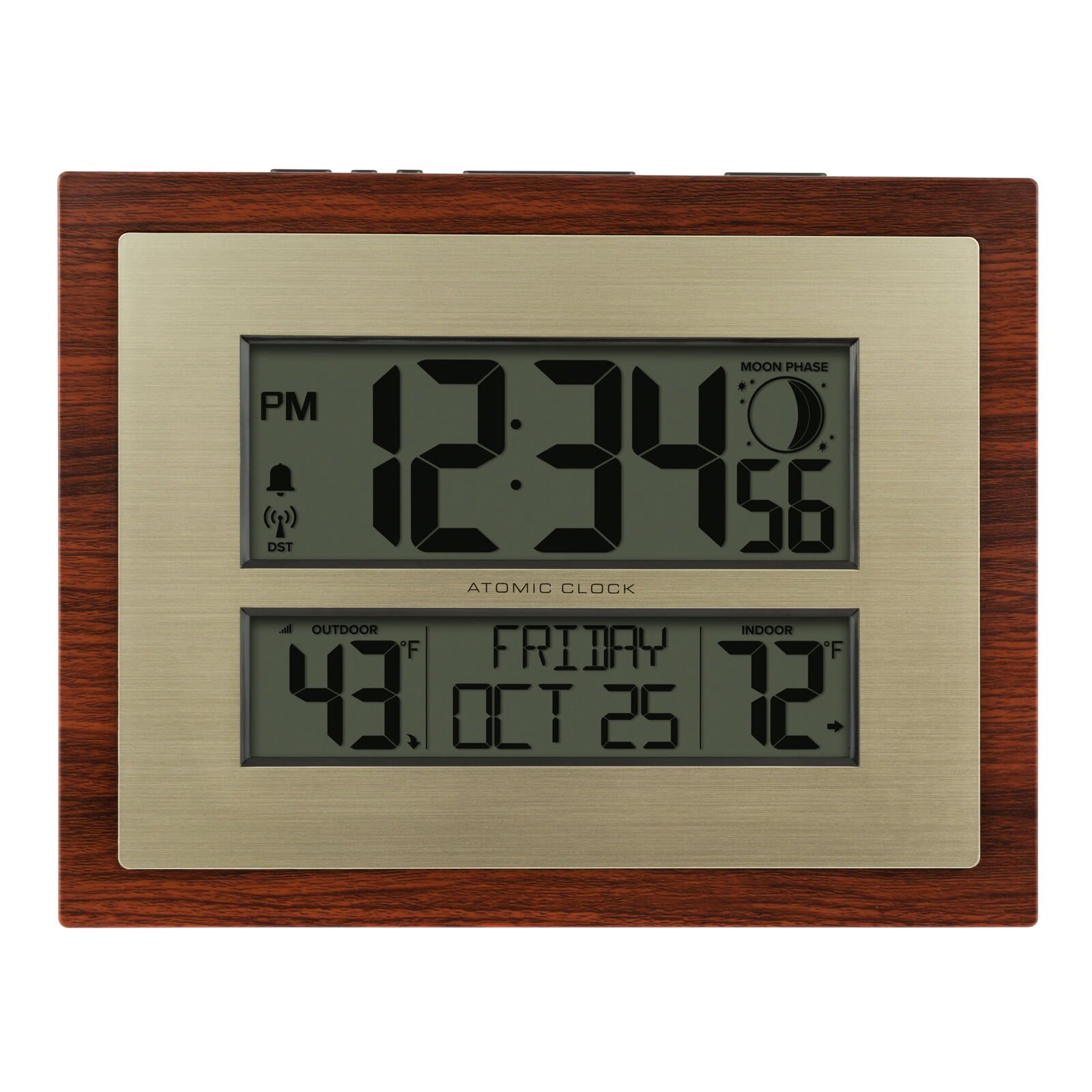 Modern Digital Atomic Clock, Cherry Finish, Temperature Display - Model W86111