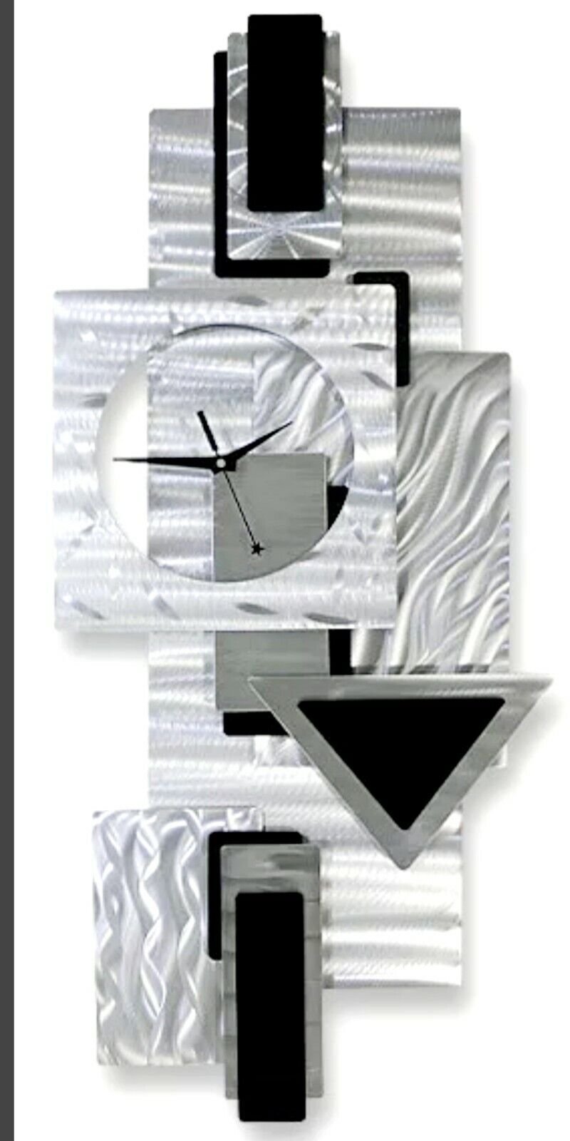 Modern Metal Wall Clock Geometric Art Silver Black Hanging Sculpture Decor