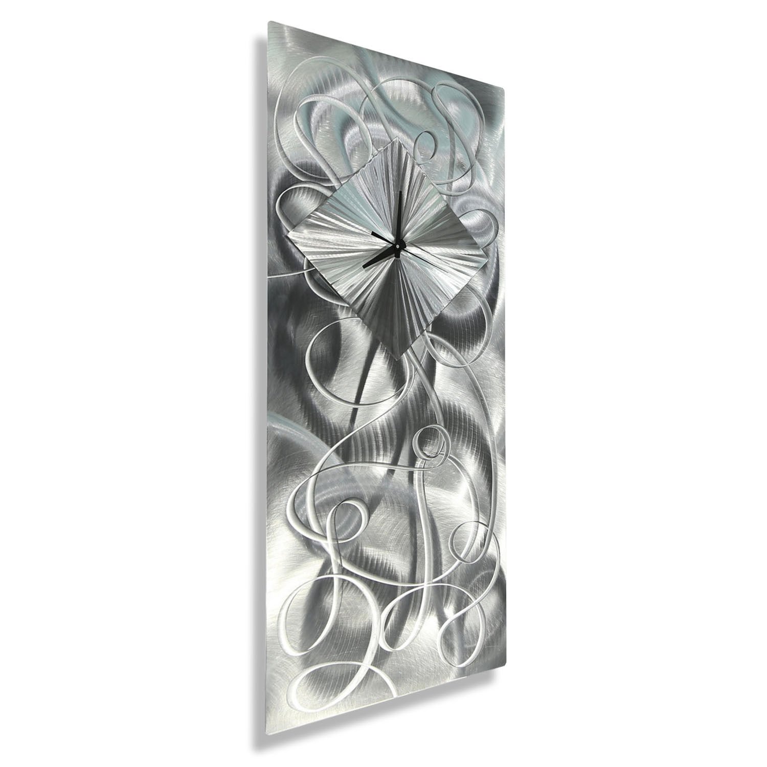 MODERN SILVER Metal Wall Clock Art Sculpture Abstract Decor ORIGINAL Jon Allen