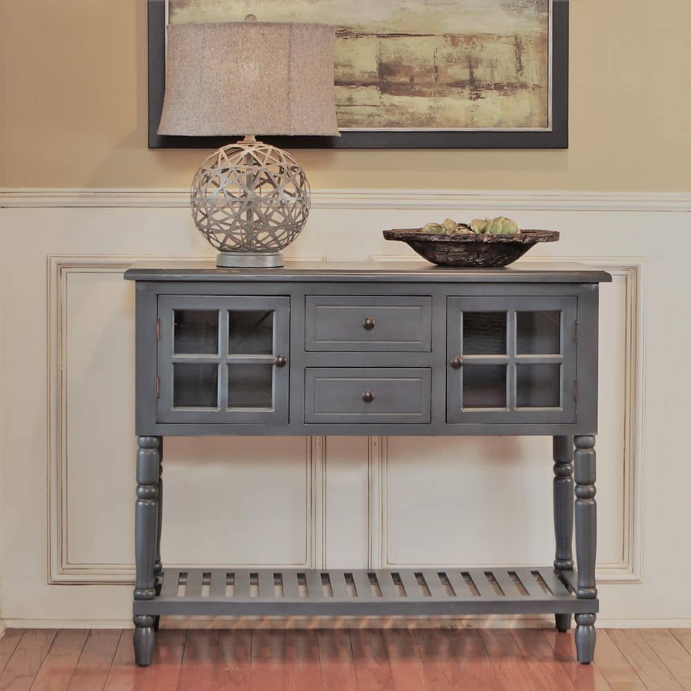 Morgan Two-Door Wood Console Table with Shelf, Antique Gray Finish