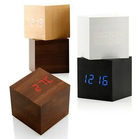 Naierhg Modern Wooden Cube Digital LED Thermometer Naierhg Modern Wooden Cube Digital LED Thermometer Timer Calendar Desk Alarm Clock image