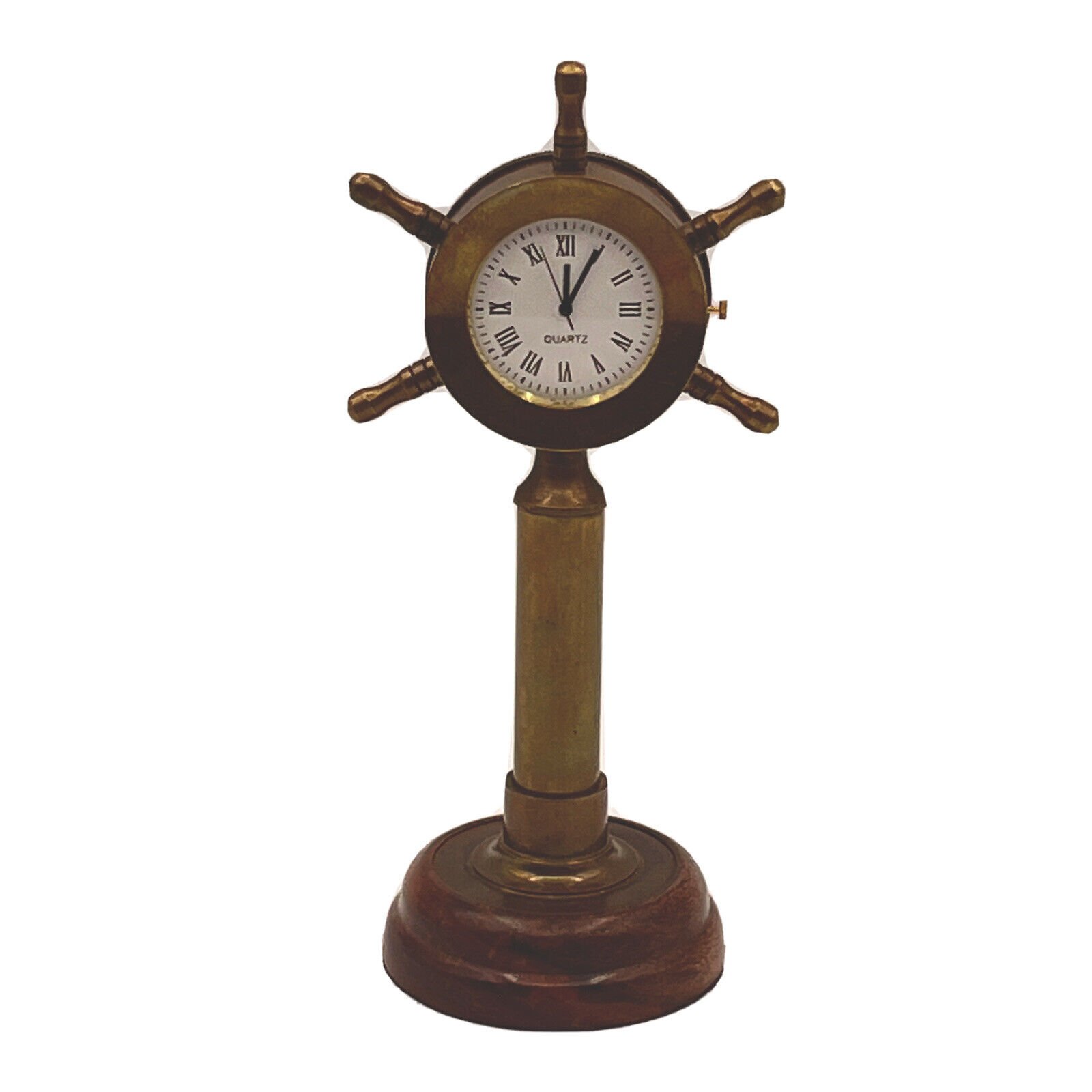 Nautical Brass Ship Wheel Clock Maritime Home Décor Vintage Desk New Battery