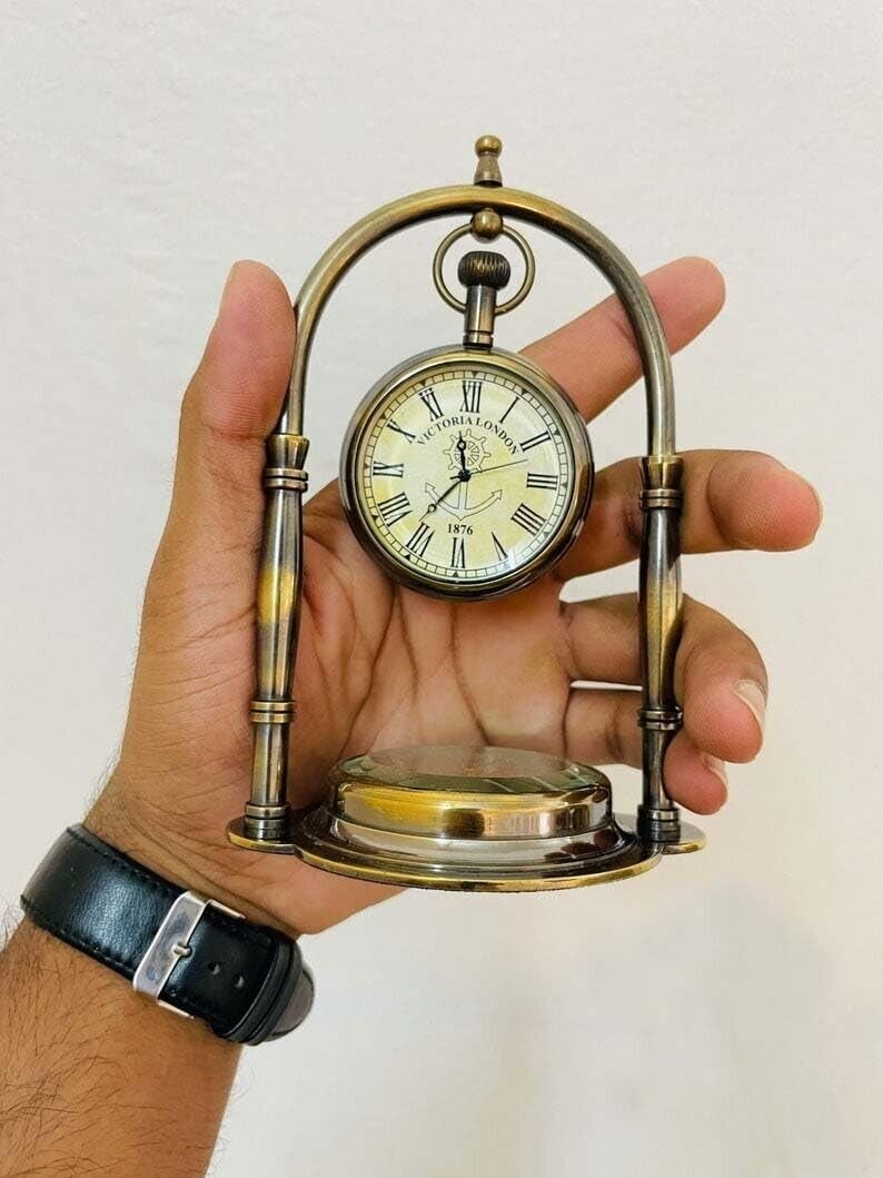Nautical Clock Ship Table Clock Brass Desk Clock Maritime Brass Compass