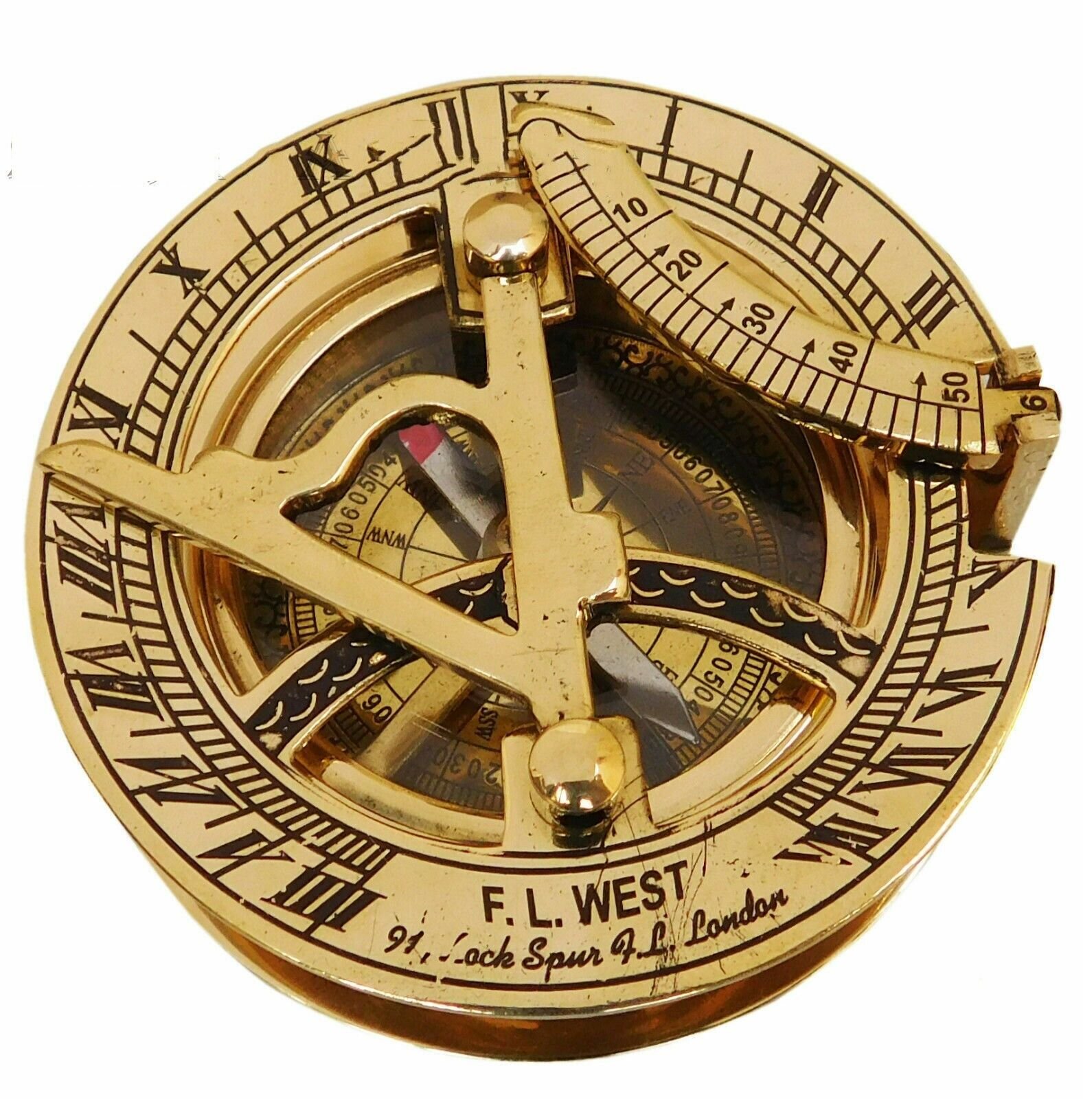 Nautical Hand-Made Solid Brass Working Sundial Pocket Compass