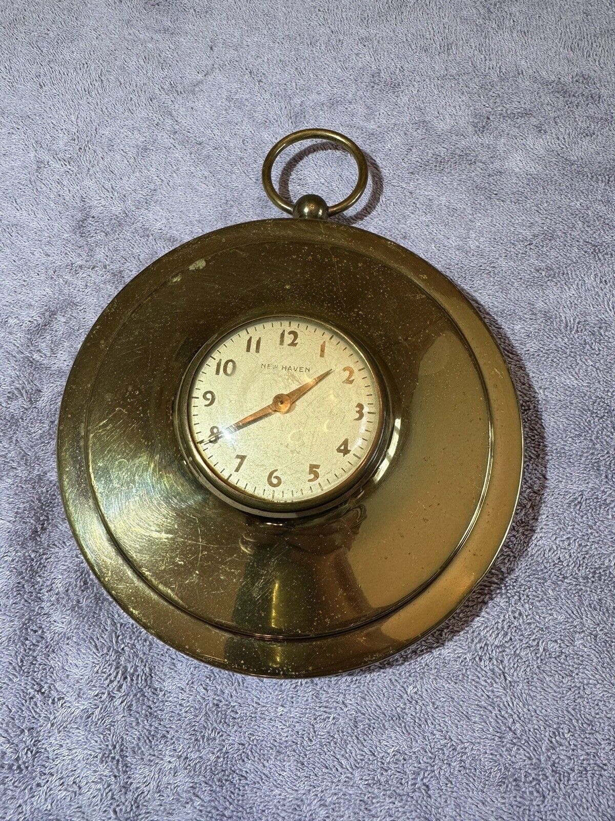 New Haven Vintage Antique Collectible Brass Wind-Up 6” Wall Clock Tested Works