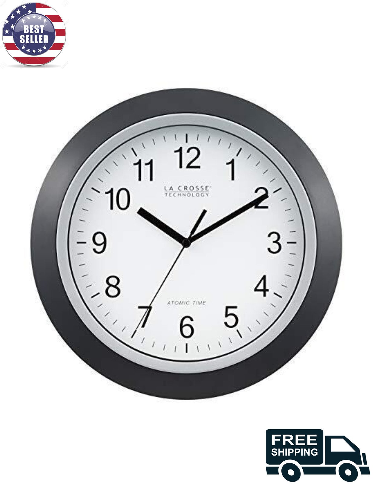 NEW Technology WT-3129B 12 Inch Atomic Analog Wall Clock, Pack of 1, Black